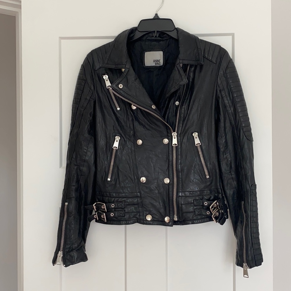 Anine Bing Black Moto Leather Jacket XS